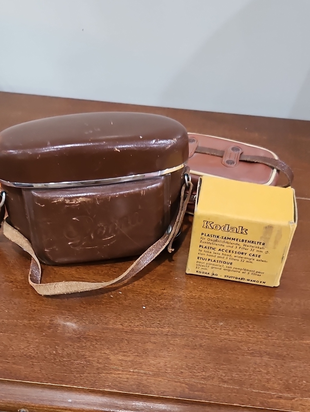 Kodak Brown Leather Messenger Camera Bag with Yellow Accessory Box